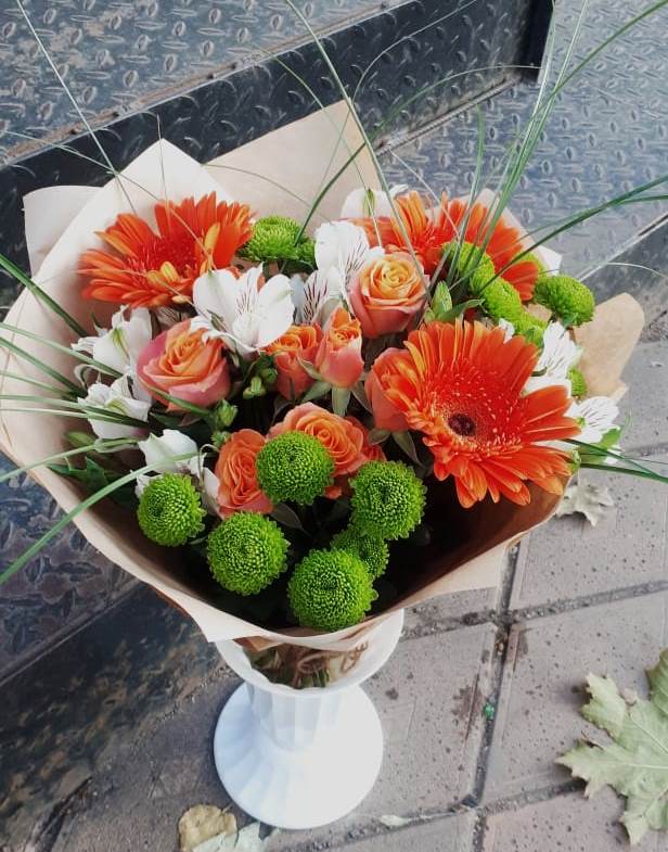 Букет цветов из: Герберы, Хризантемы, Альстромерии и Розы в Ермаковской