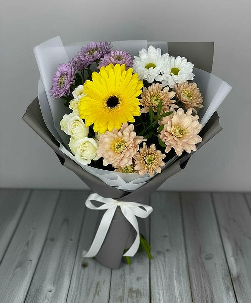 Букет цветов из: Розы, Герберы и Хризантемы в Ермаковской