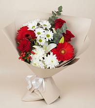 Букет цветов из:  Розы, Хризантемы, Герберы и Лилии в Ермаковской