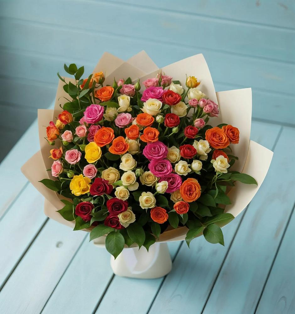 Букет Микс из разноцветных кустовых роз в Ермаковской