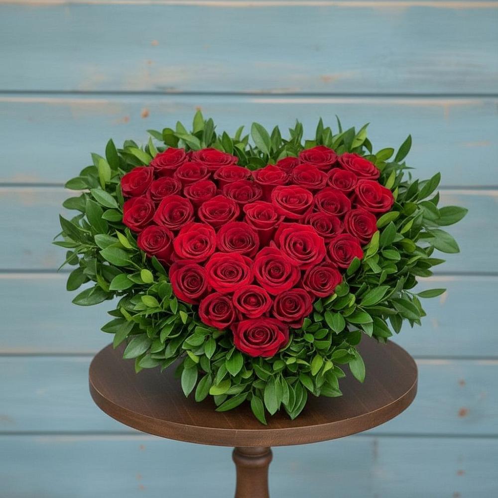 Цветочная композиция из Розы в виде сердца в Ермаковской