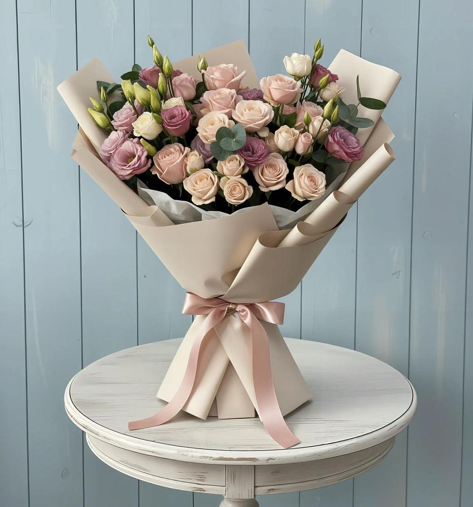 Букет цветов из: Розы и Лизиантусы в Ермаковской